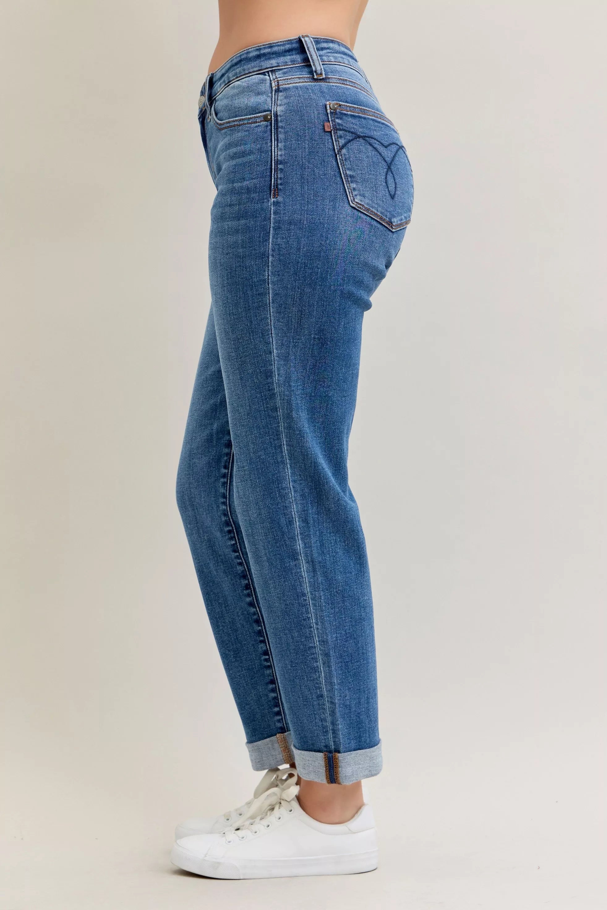 Judy Blue Full Size Mid Rise BF Classic Cuffed Jeans Plus Size - Sydney So Sweet