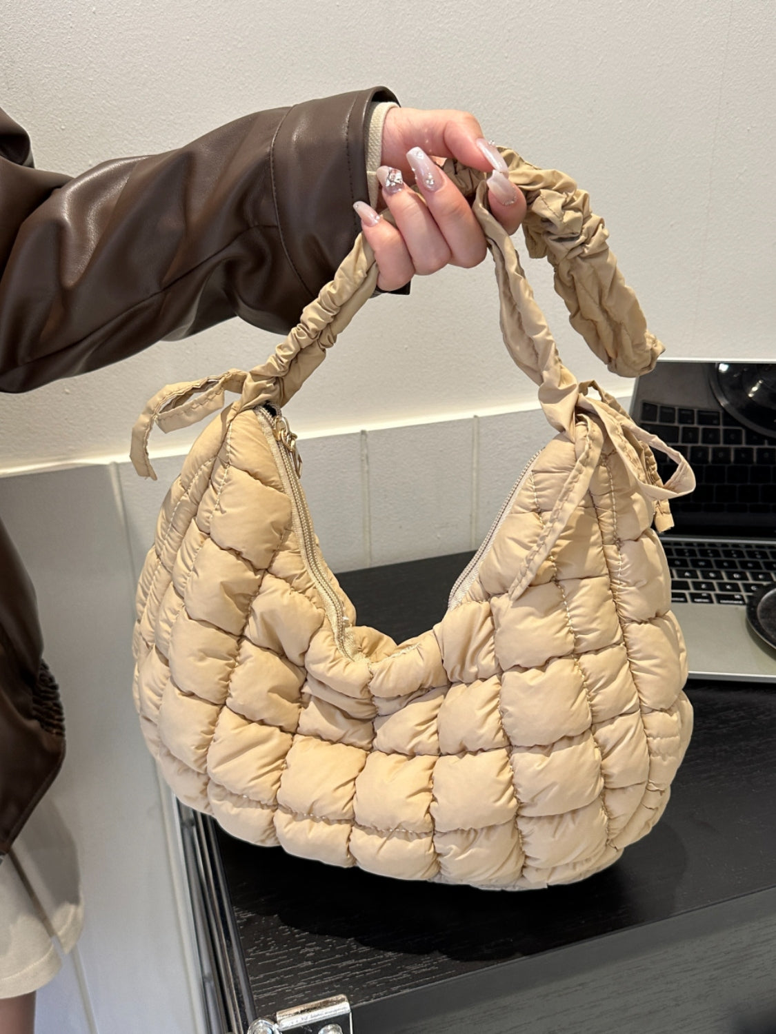 Bubble Texture Ruched Strap Quilted Shoulder Bag - Sydney So Sweet