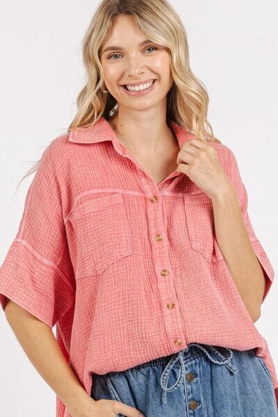Mittoshop Mineral Wash Gauze Oversized Short Sleeve Shirt - Sydney So Sweet