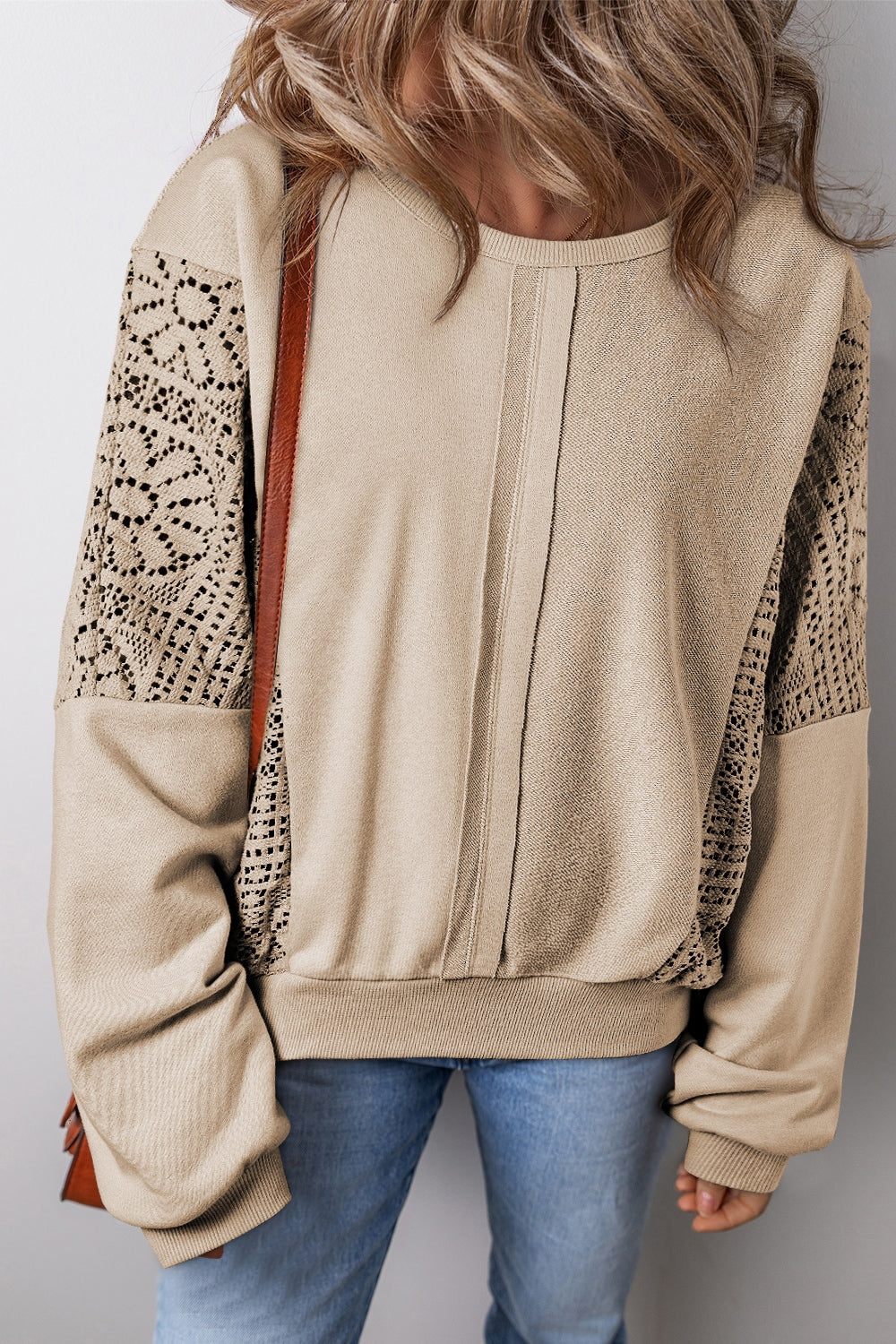 Crochet Round Neck Long Sleeve Sweatshirt - Sydney So Sweet