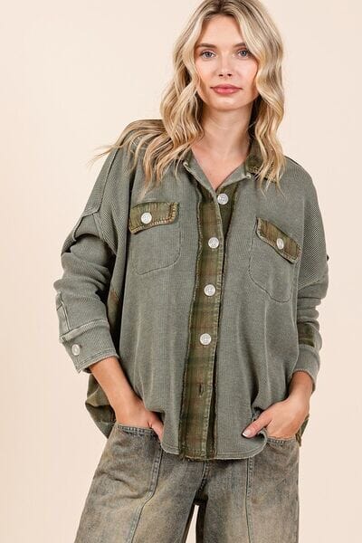 Mittoshop Mineral Washed Plaid Button Down Shacket - Sydney So Sweet