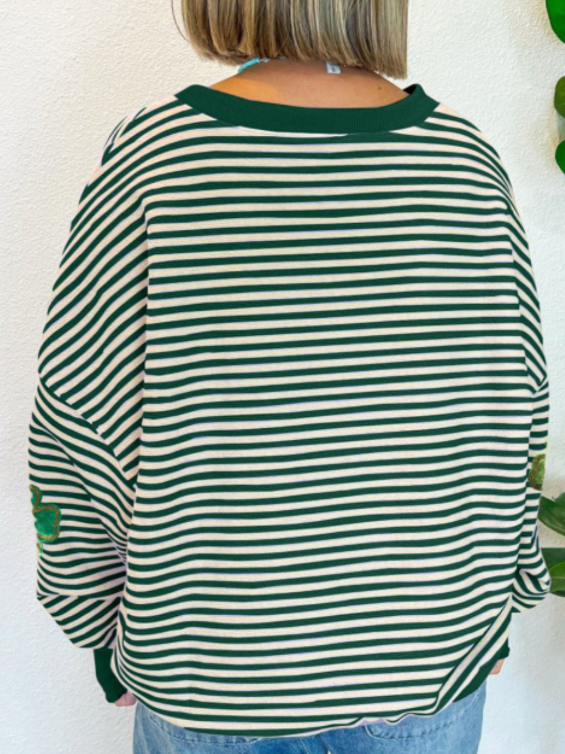 Stripe Lucky Clover Drop Shoulder Sweatshirt - Sydney So Sweet