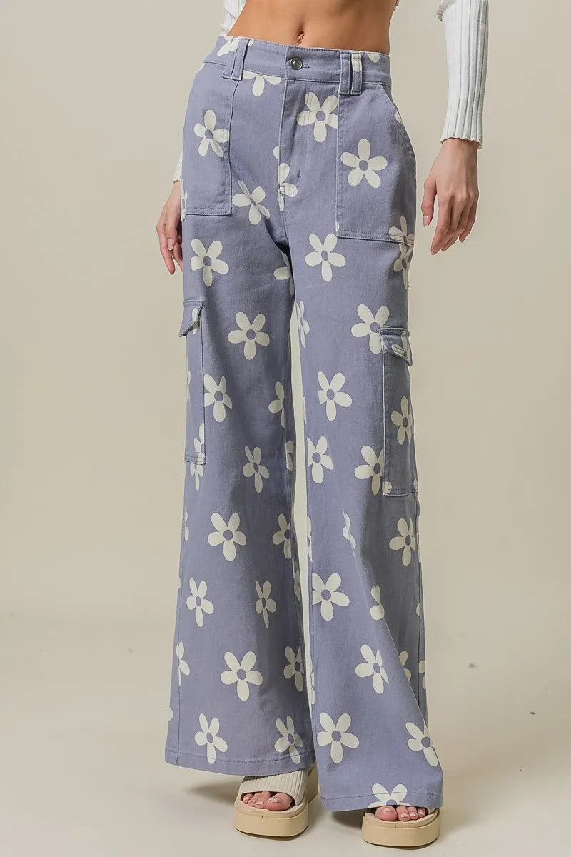 BiBi Flower Printed Side Pocket Wide Pants - Sydney So Sweet
