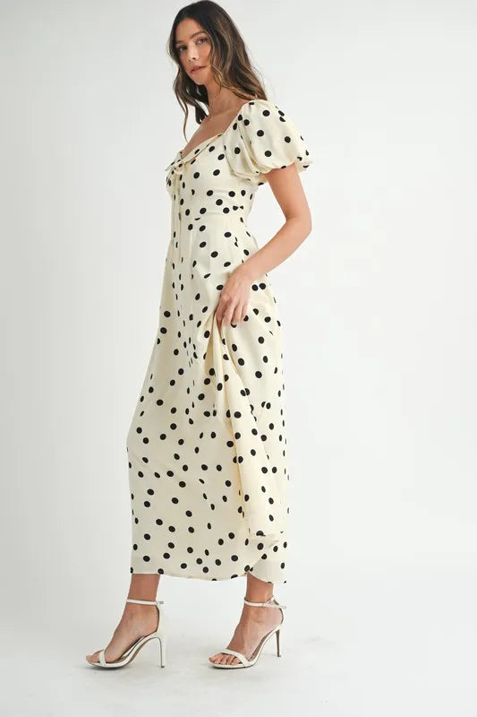 MABLE Polka Dot Puff Sleeve Midi Dress - Sydney So Sweet