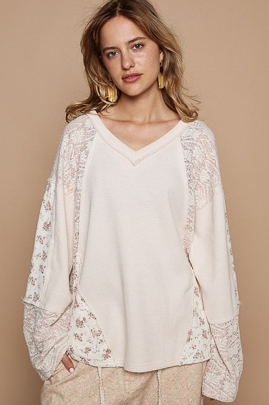 POL Lace Floral Round Neck Knit Top - Sydney So Sweet