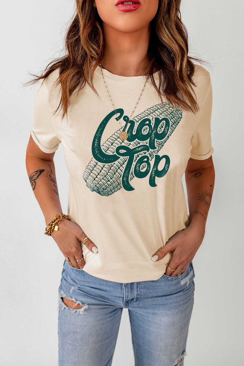 Corn Letter Graphic Cuffed Tee - Sydney So Sweet