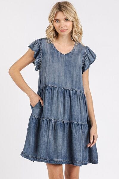 Mittoshop V-Neck Ruffled Cap Sleeve Mini Dress - Sydney So Sweet