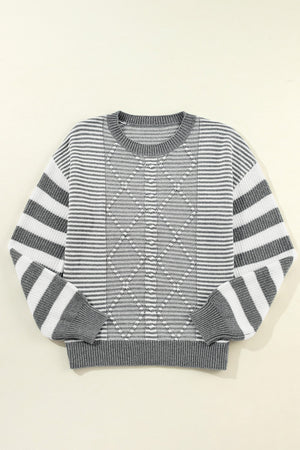 Striped Round Neck Long Sleeve Sweater - Sydney So Sweet