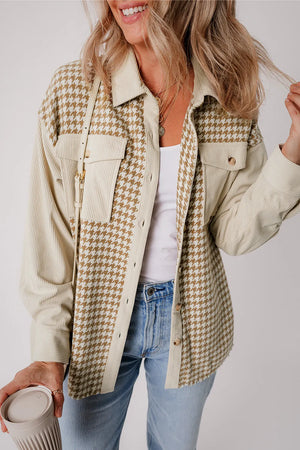 Houndstooth Button Up Long Sleeve Shacket - Sydney So Sweet