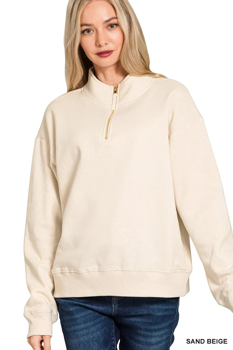 Zenana Fleece Half Zip Sweatshirt - Sydney So Sweet