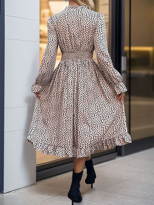 Ruched Ruffled Leopard Long Sleeve Dress - Sydney So Sweet