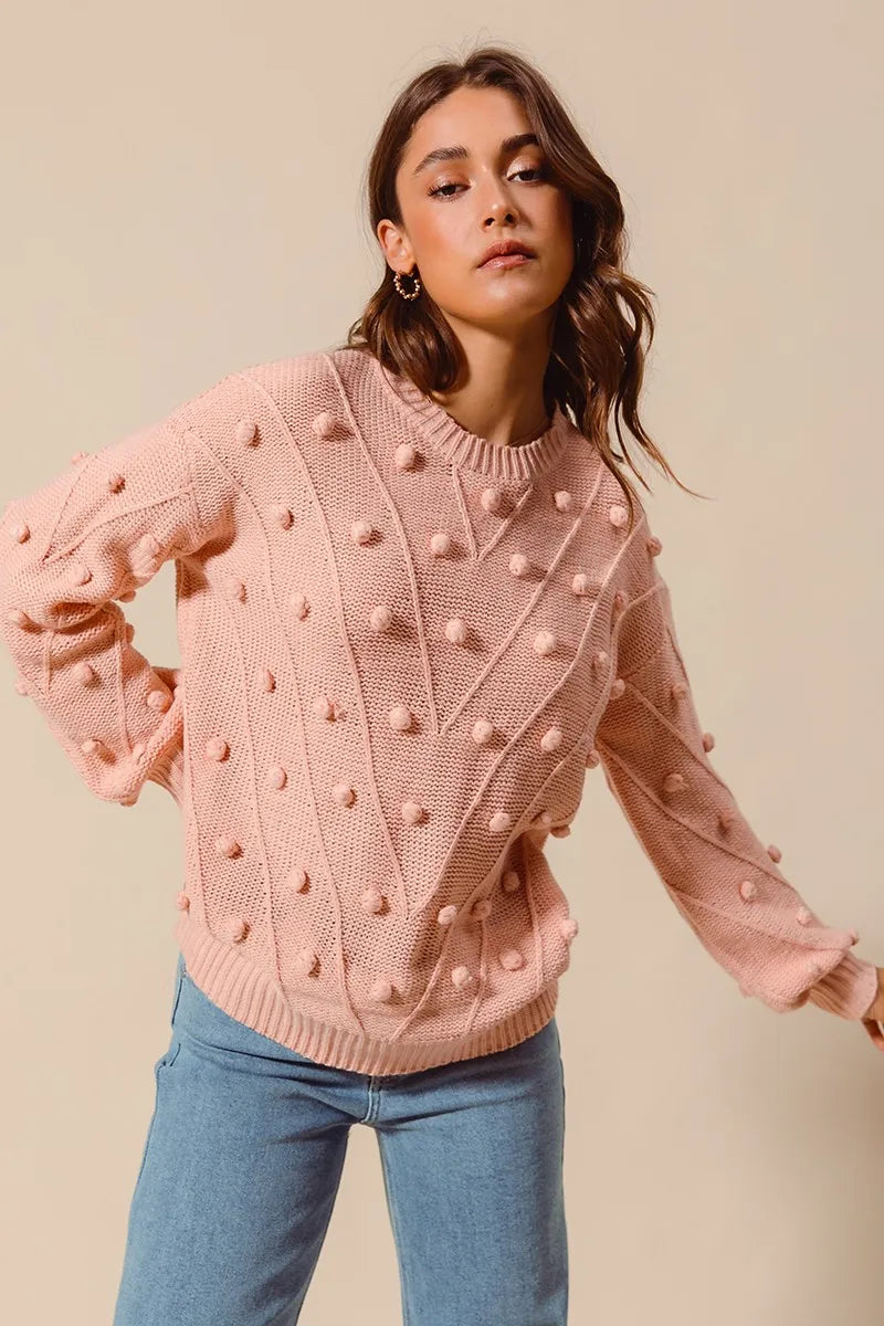 SO ME Pom Pom Textured Knit Sweater Top - Sydney So Sweet