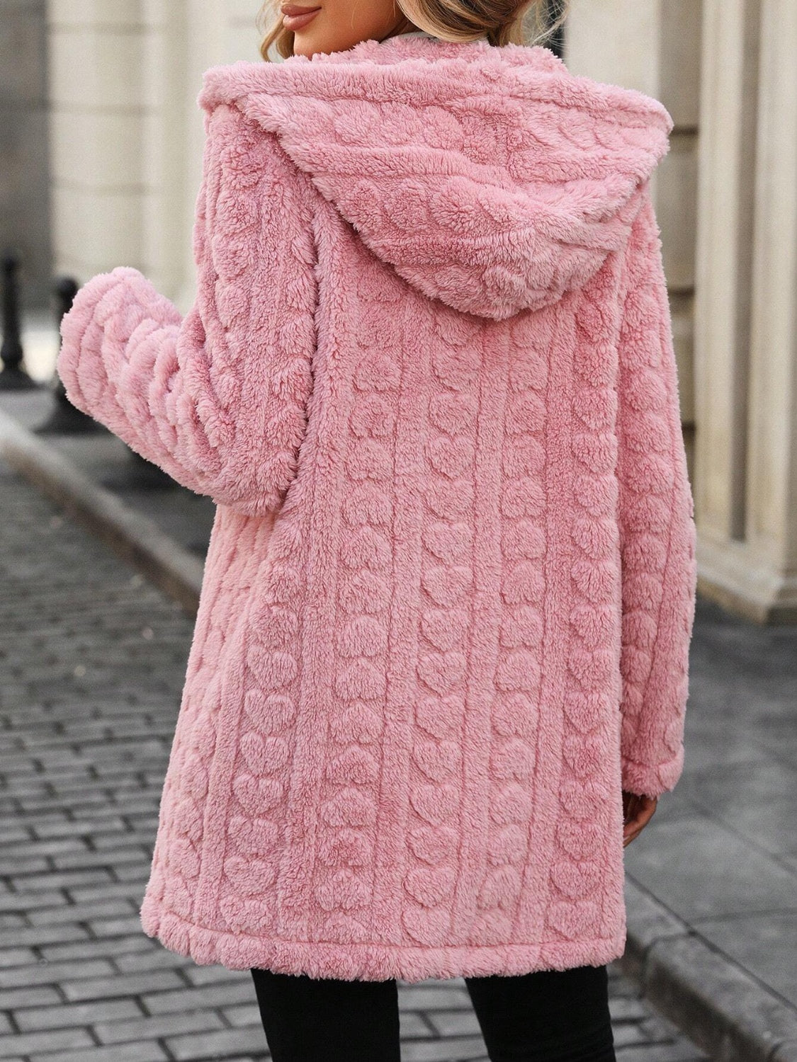 Heart Open Front Hooded Fuzzy Coat - Sydney So Sweet