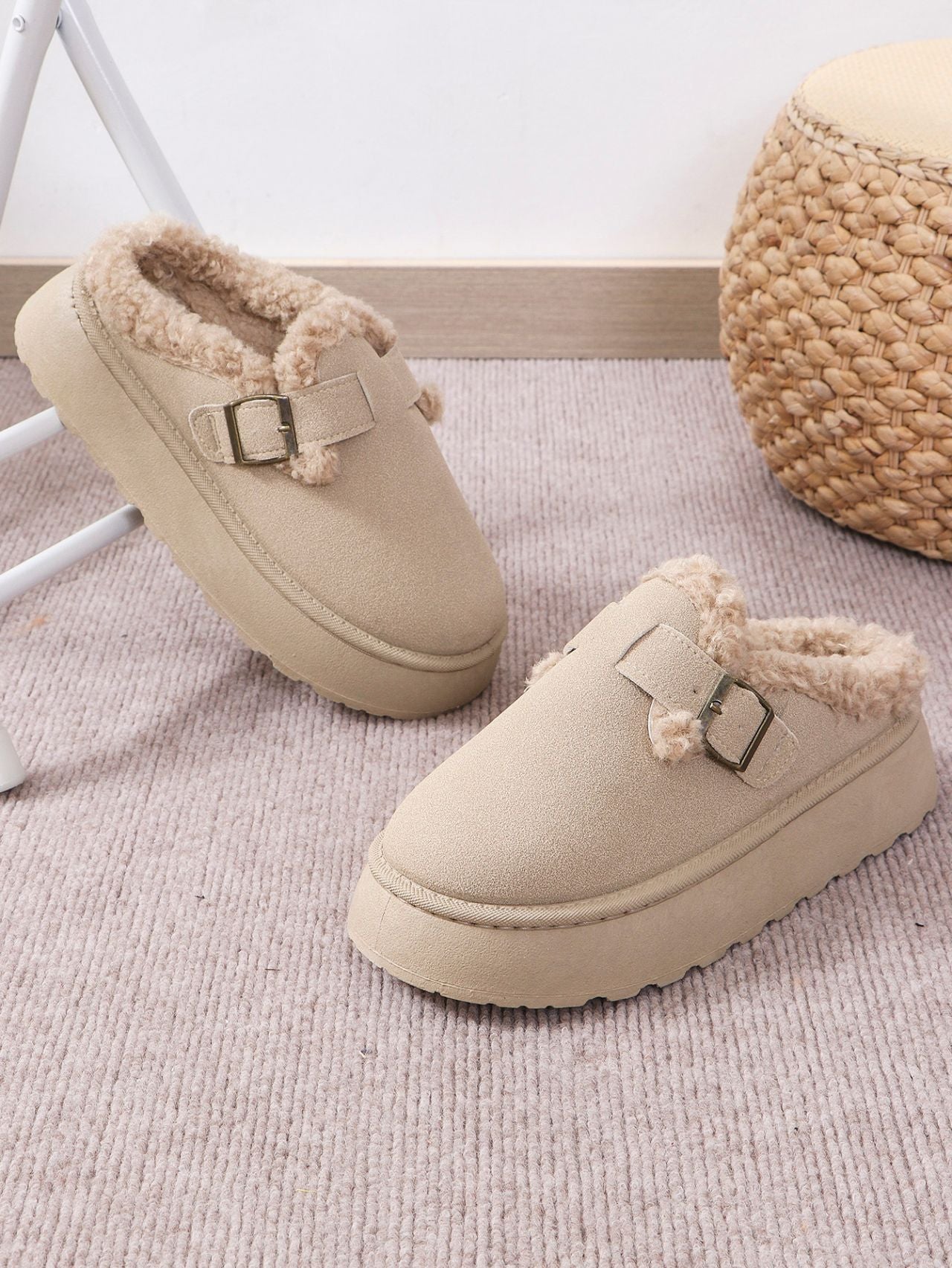 Thermal Fuzzy Buckle Platform Slippers - Sydney So Sweet