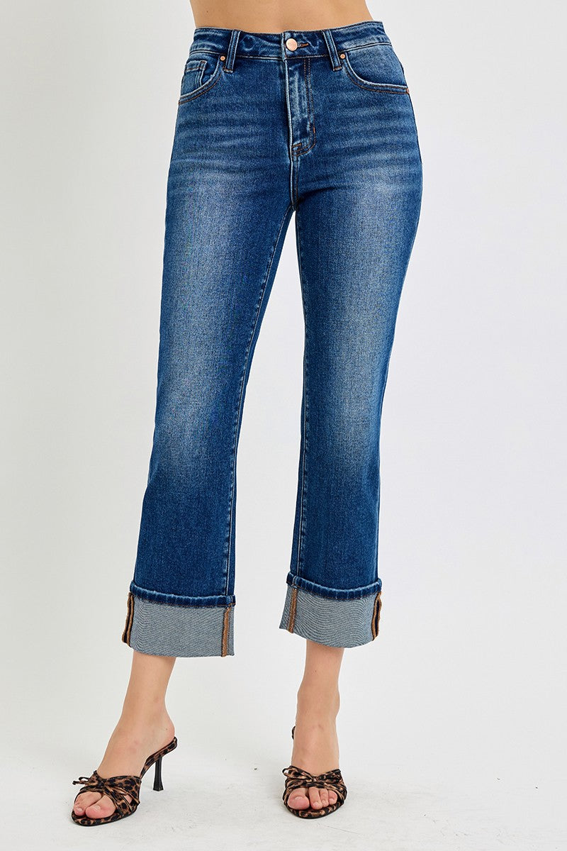 RISEN Full Size High Rise Ankle Straight Cuffed Jeans Plus Size - Sydney So Sweet
