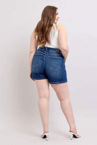 Judy Blue Full Size Double Button Waistband Denim Shorts Plus Size - Sydney So Sweet
