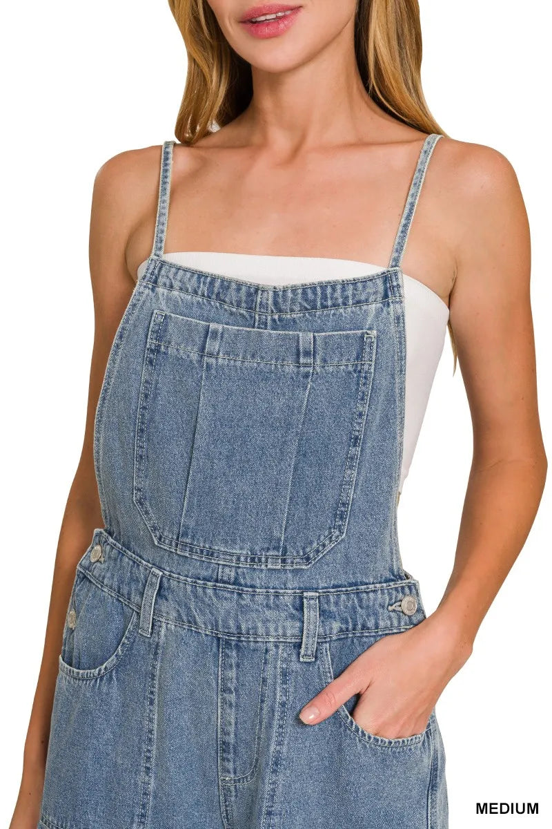 Zenana Denim Medium Washed Wide Leg Overalls - Sydney So Sweet