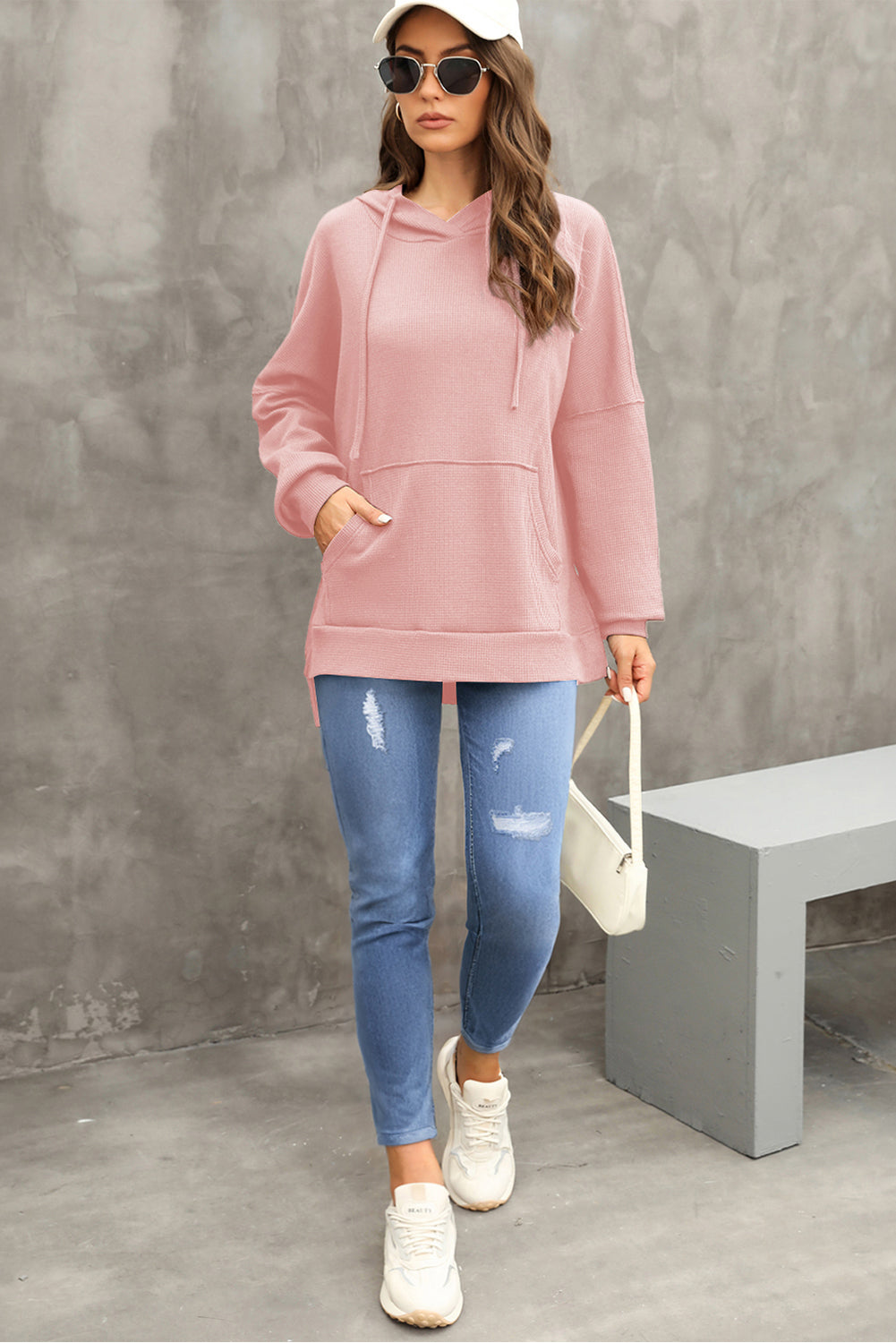 Waffle-Knit Long Sleeve Hoodie - Sydney So Sweet