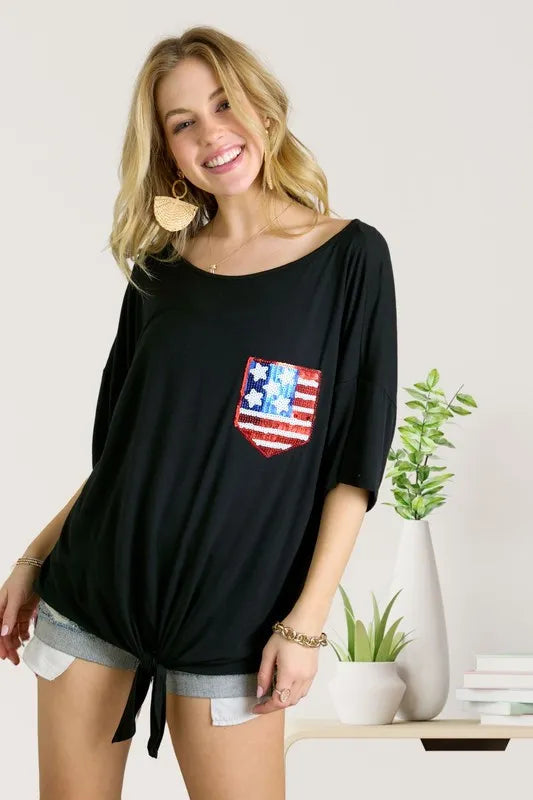 ADORA Sequin US Flag Pocketed Top - Sydney So Sweet