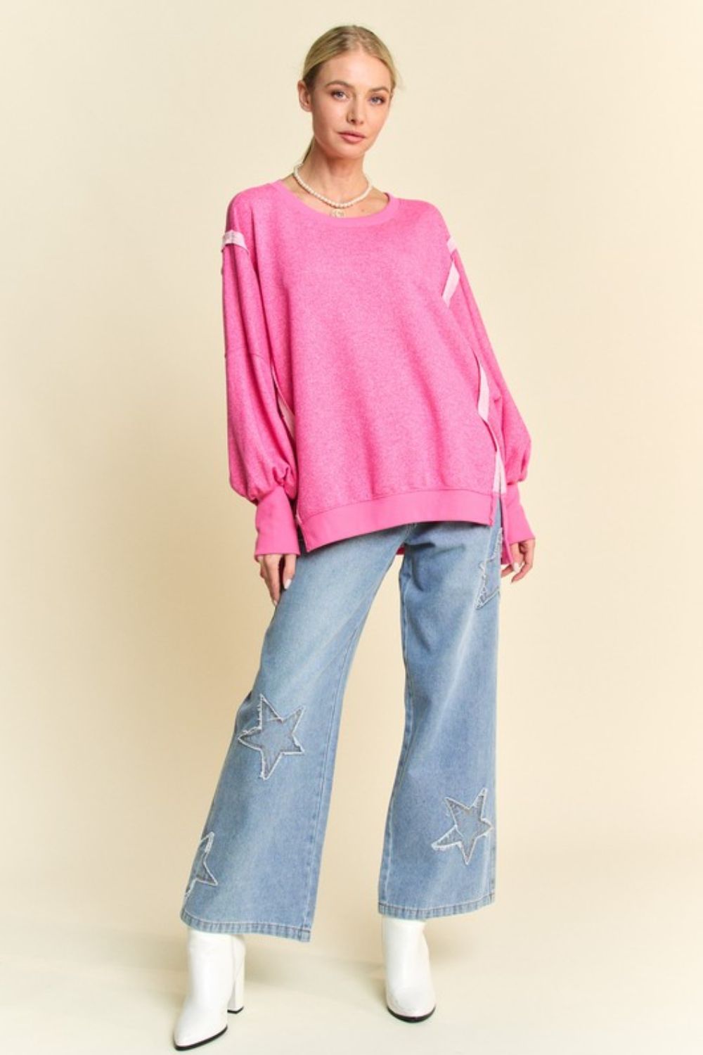 Davi & Dani Side Slit High-Low Lantern Sleeve Knit Top - Sydney So Sweet