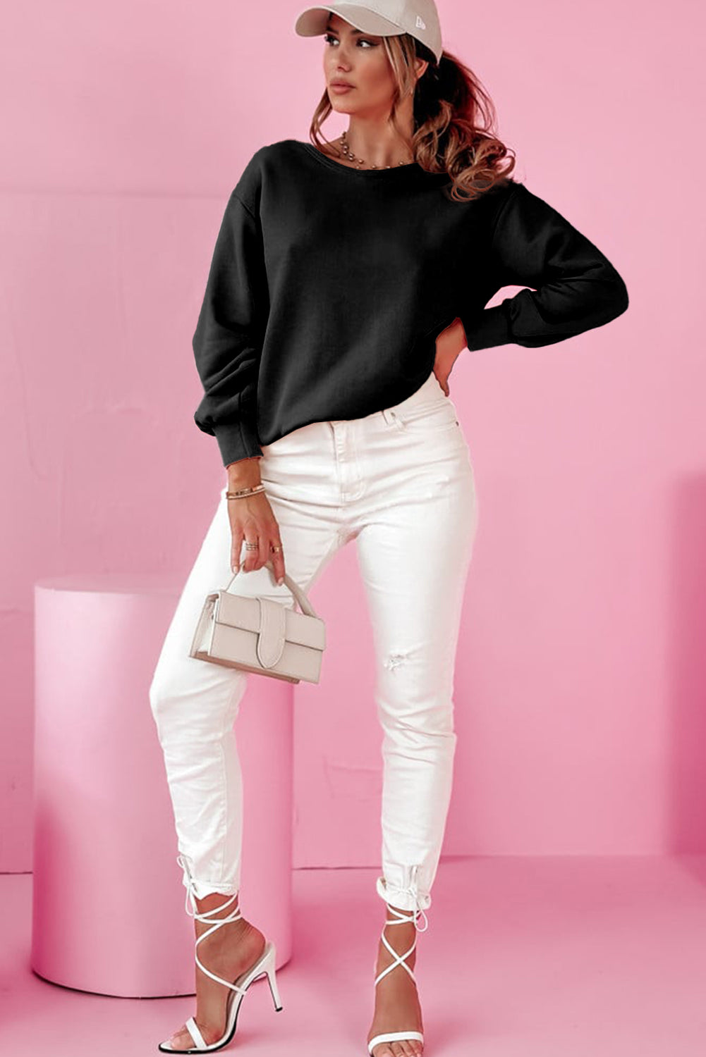 Bow Cutout Round Neck Long Sleeve Sweatshirt - Sydney So Sweet