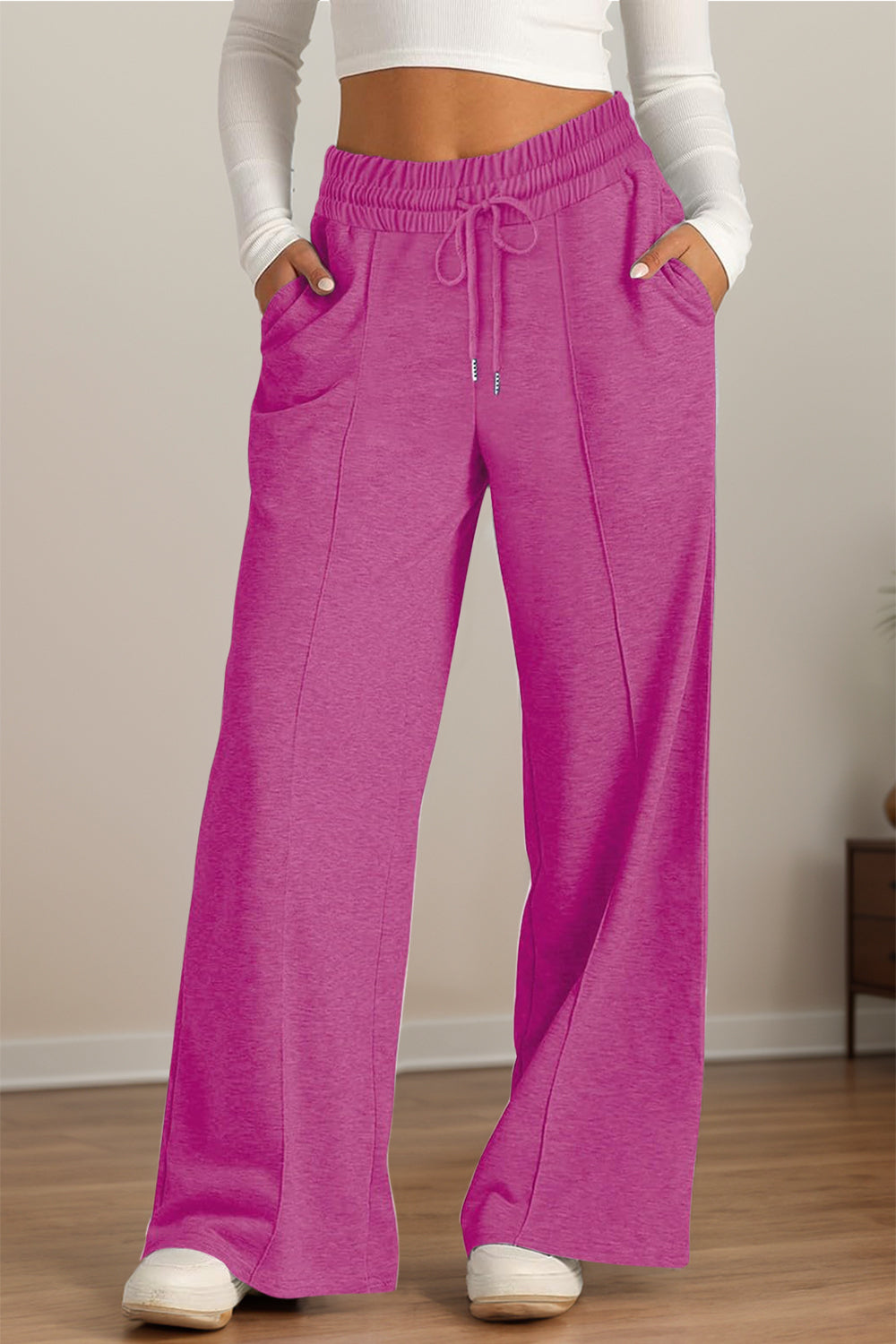 Drawstring Elastic Waist Wide Leg Pants - Sydney So Sweet