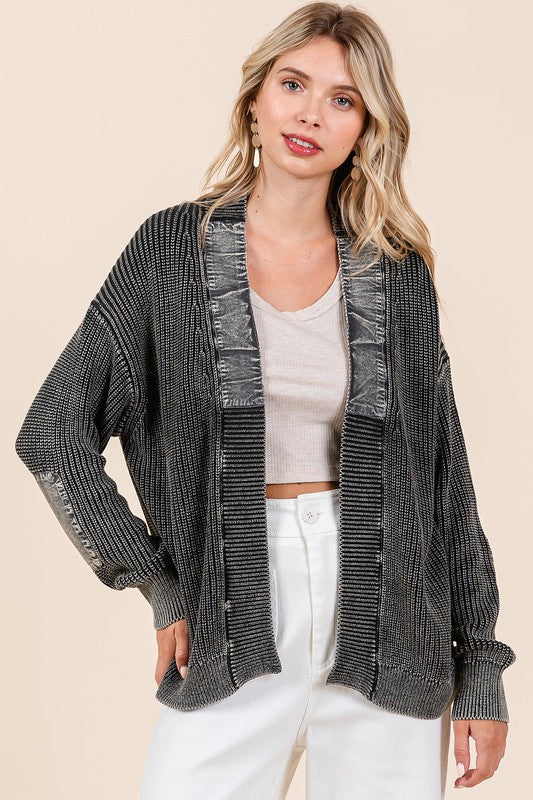 Mittoshop Contrast Patch Open Front Mineral Wash Cardigan - Sydney So Sweet