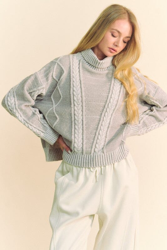 Davi & Dani Cable-Knit Turtleneck Dropped Shoulder Sweater - Sydney So Sweet