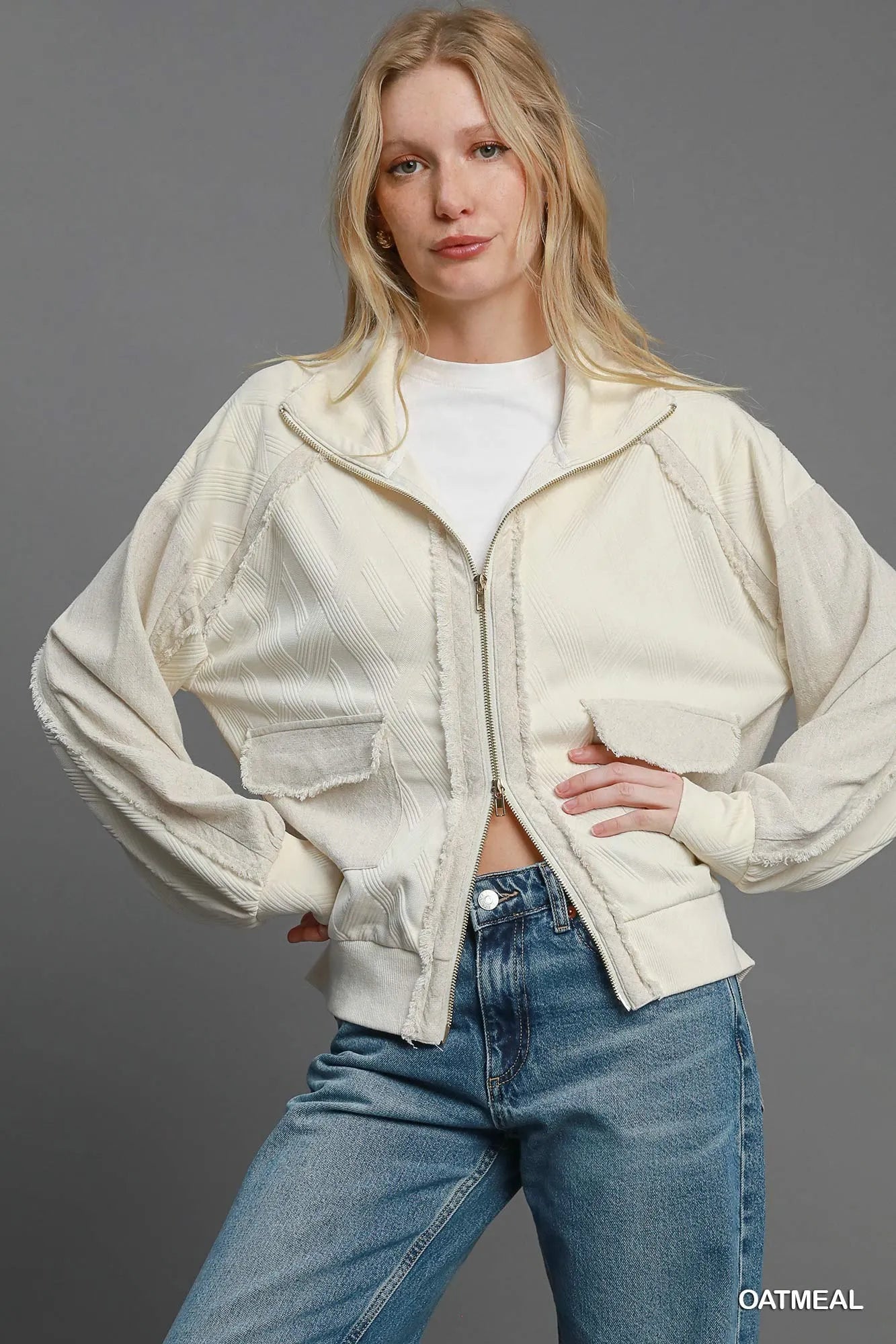 Umgee Two-Way Jacquard Zip-Up Jacket - Sydney So Sweet