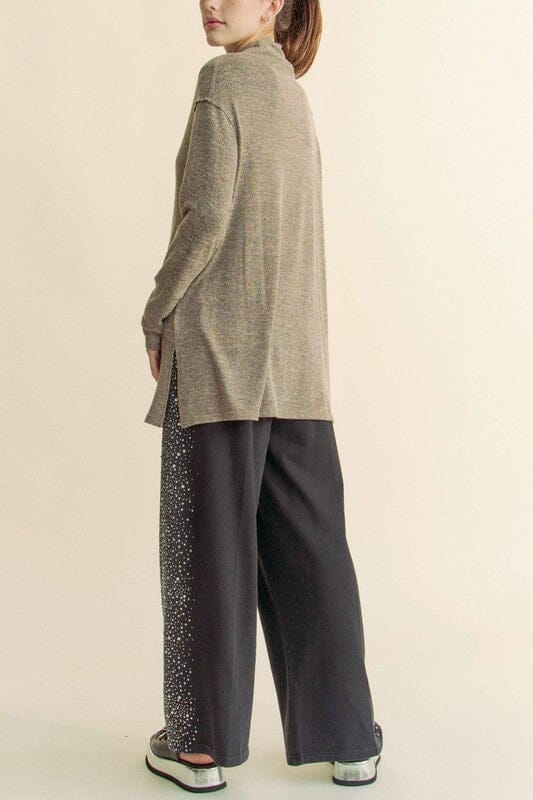 Davi & Dani Slit Mock Neck Long Sleeve Top - Sydney So Sweet