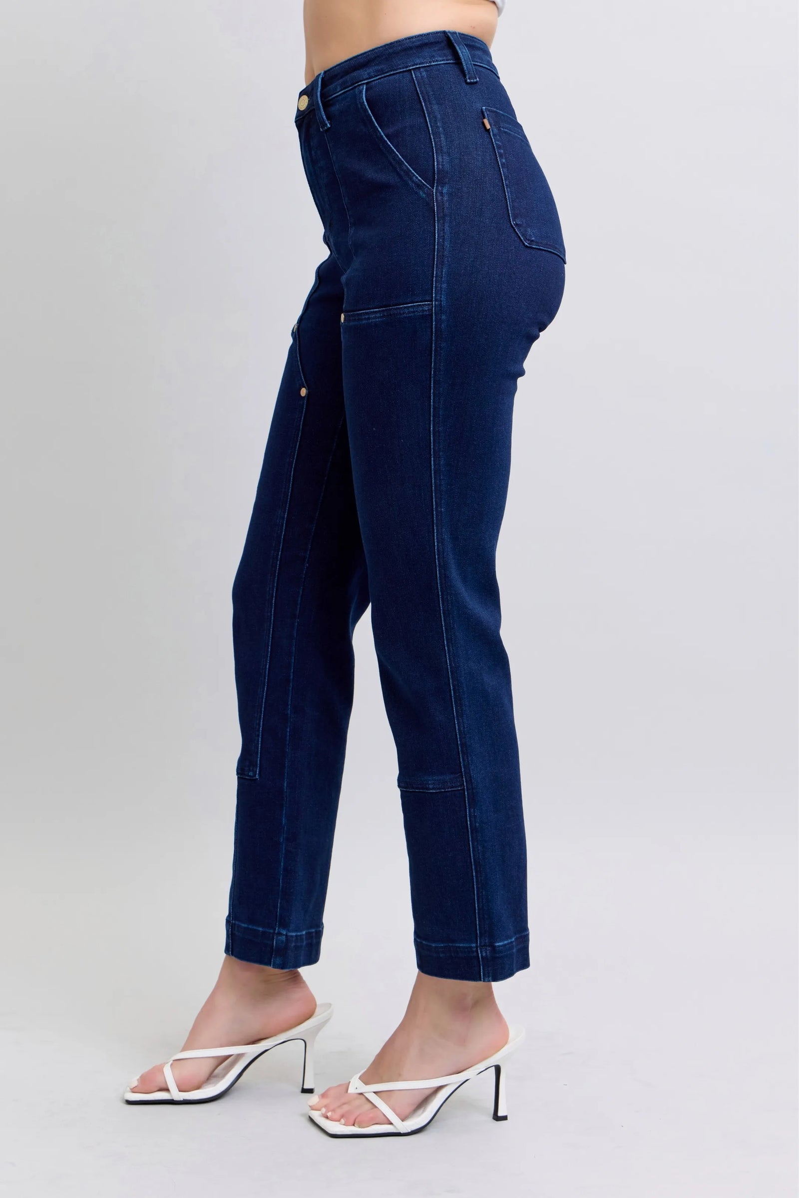Judy Blue Full Size Hw Work Wear Knee Patch Straight Jeans Plus Size - Sydney So Sweet