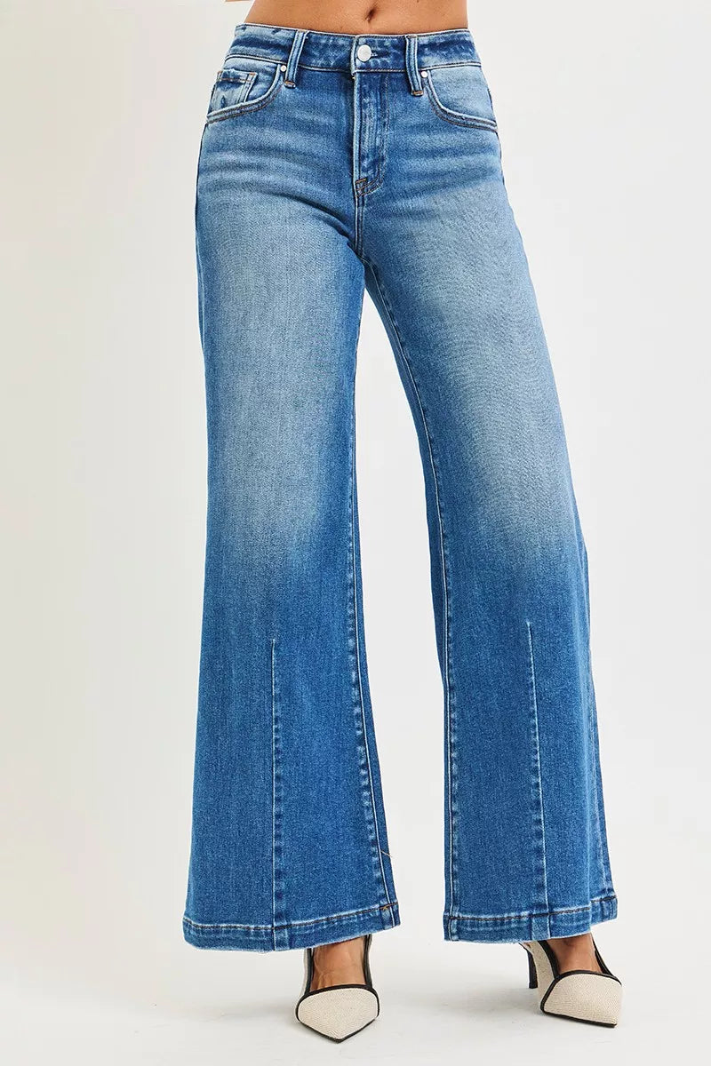 RISEN Full Size Mid Rise Wide Leg Jeans with Flared Look Plus Size - Sydney So Sweet