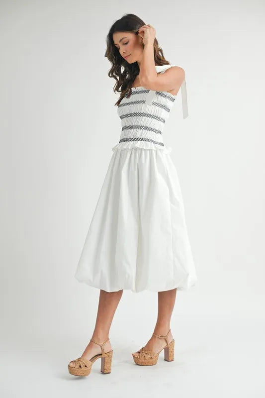 MABLE Smocked Bodice Bubble Midi Dress - Sydney So Sweet