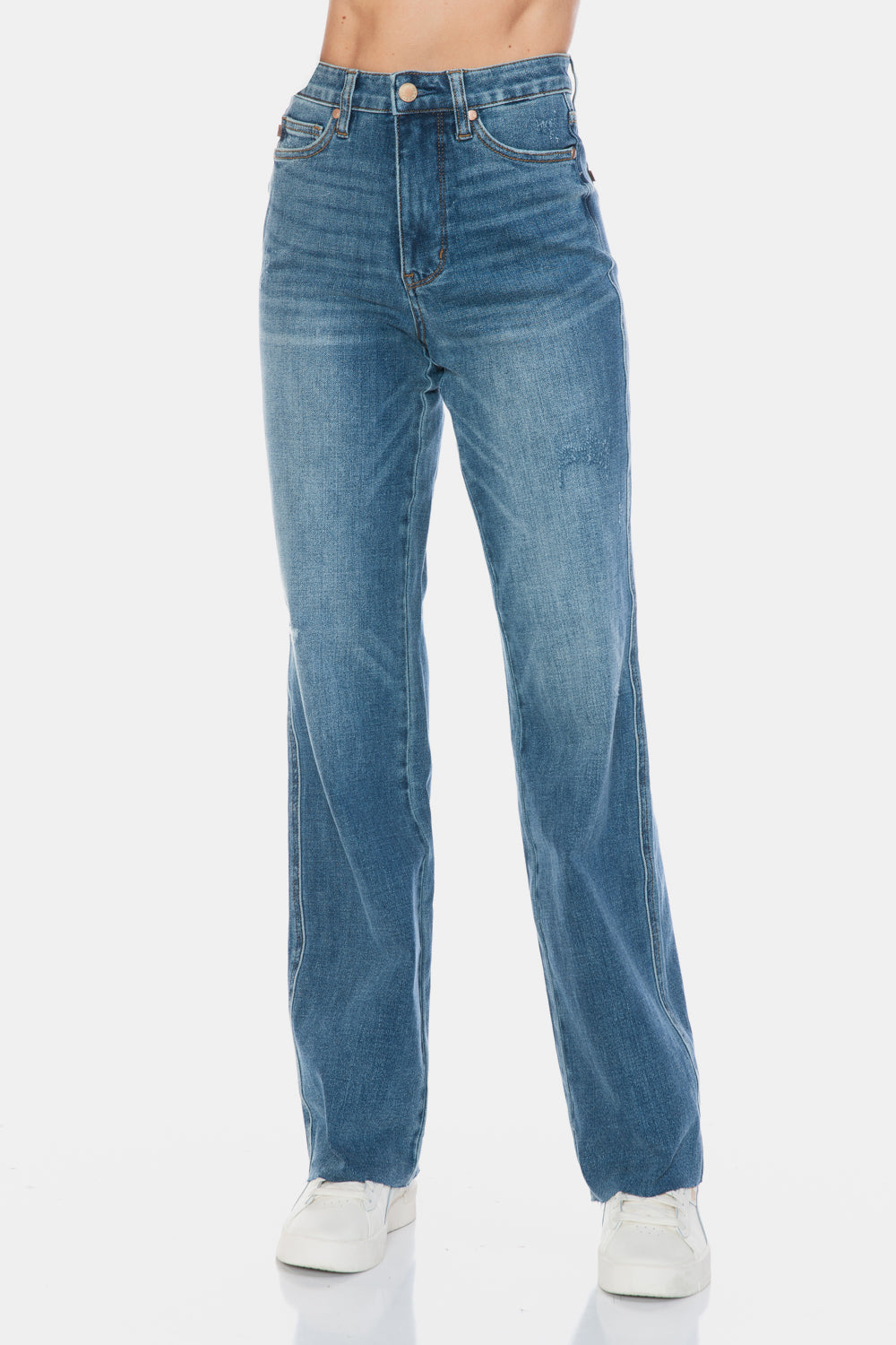 Judy Blue Full Size Tummy Control Cut Raw Hem Straight Jeans - Sydney So Sweet