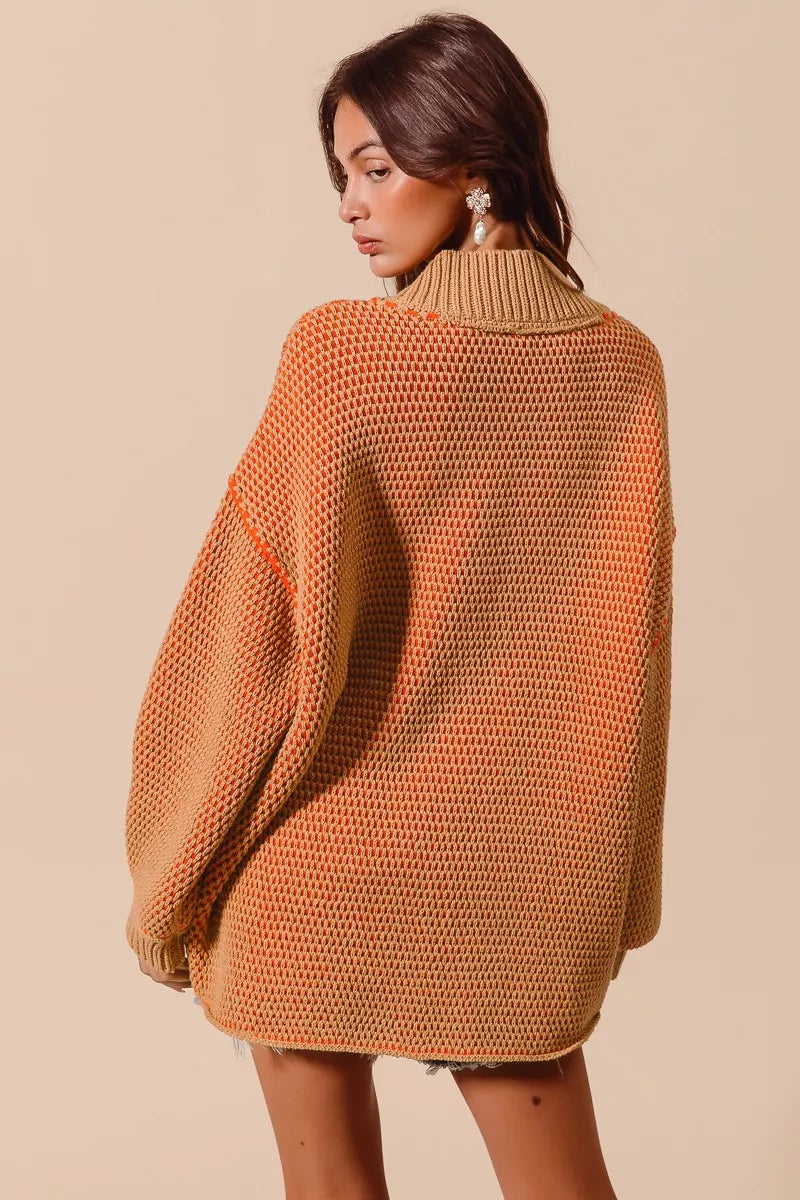 SO ME Oversized Two Tone Textured V Neck Sweater - Sydney So Sweet