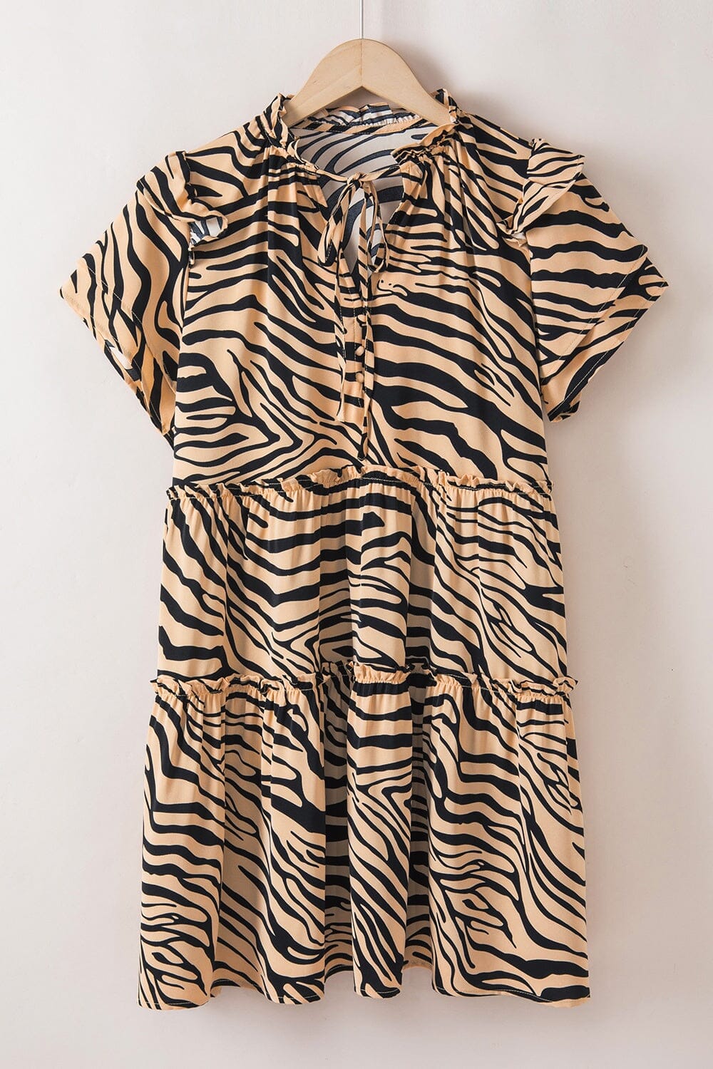 Ruffled Animal Print Tie Neck Mini Dress - Sydney So Sweet