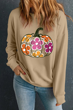 Pumpkin & Flower Graphic Long Sleeve Sweatshirt - Sydney So Sweet