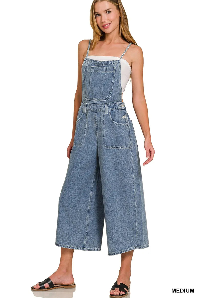 Zenana Denim Medium Washed Wide Leg Overalls - Sydney So Sweet