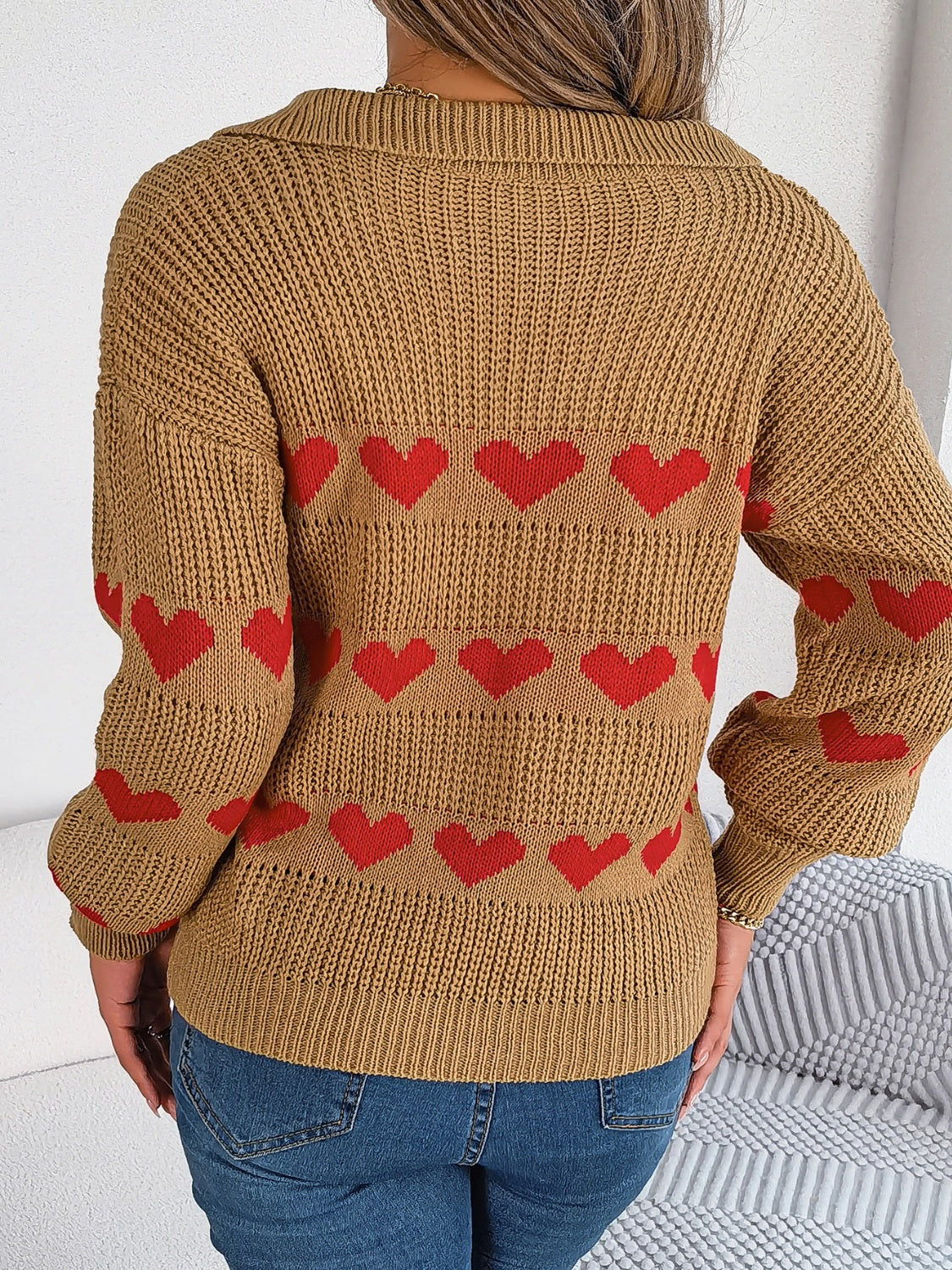 Heart Johnny Collar Long Sleeve Sweater - Sydney So Sweet