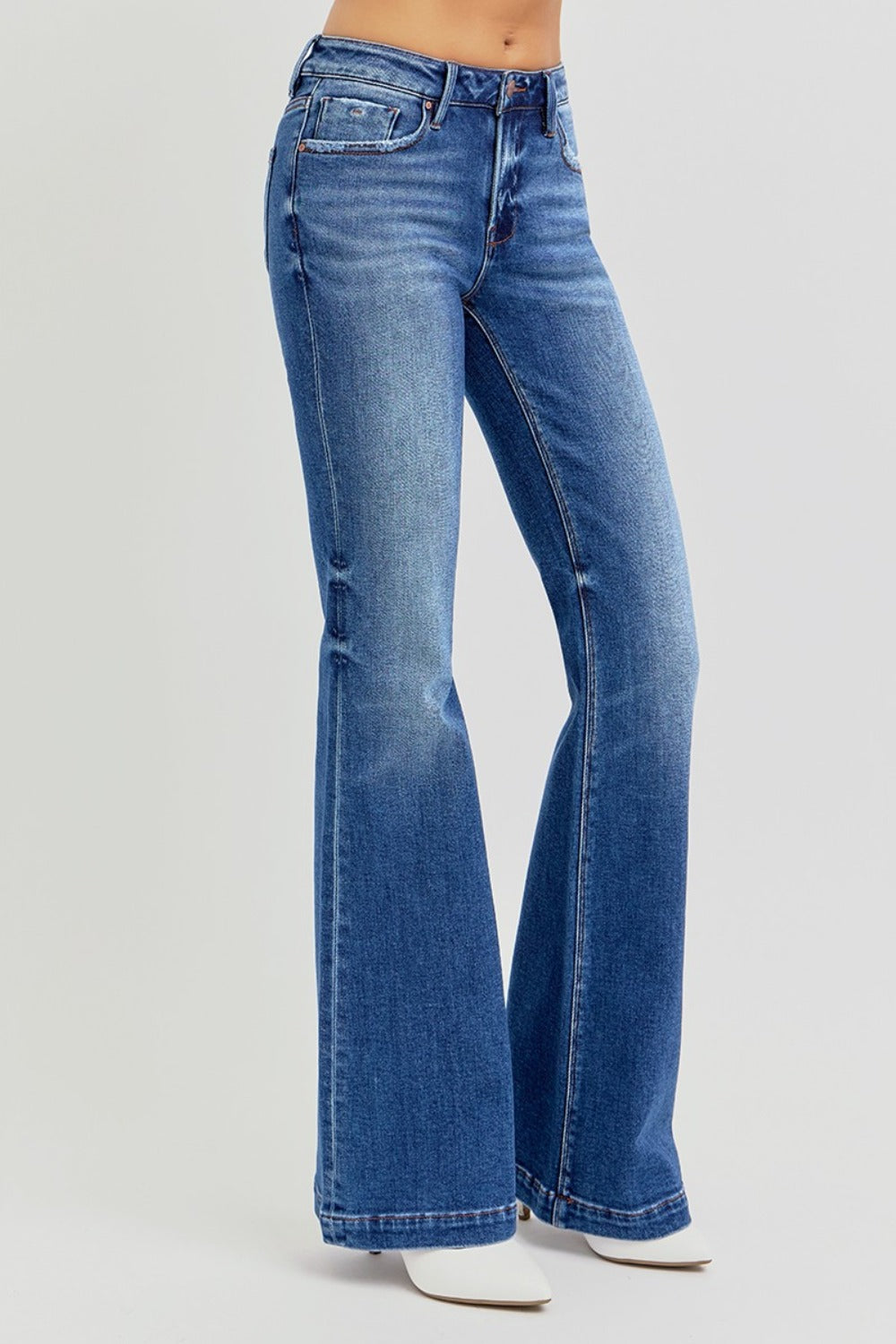 RISEN Full Size Low Rise Flare Jeans with Pockets - Sydney So Sweet