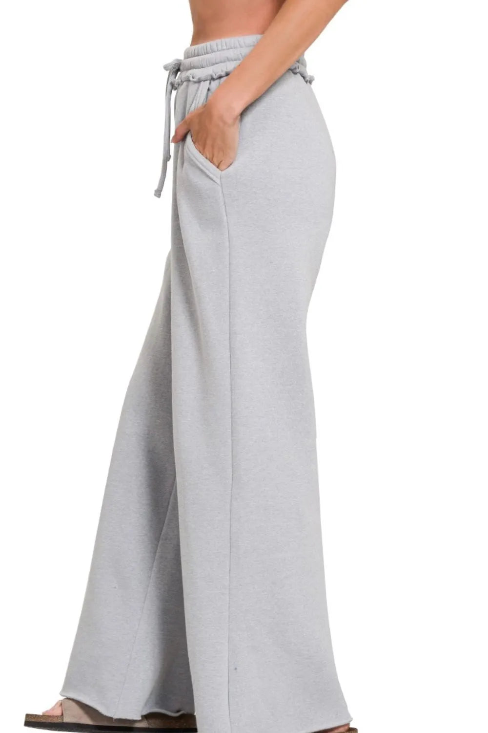 Zenana Fleece Exposed Seam Wide Leg Sweatpants - Sydney So Sweet