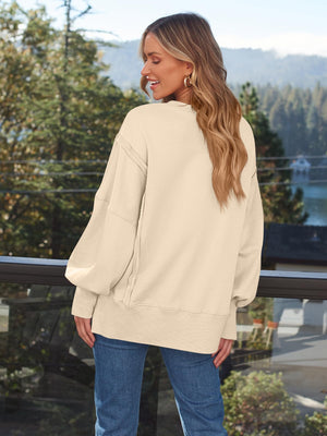 Slit Round Neck Long Sleeve Sweatshirt - Sydney So Sweet