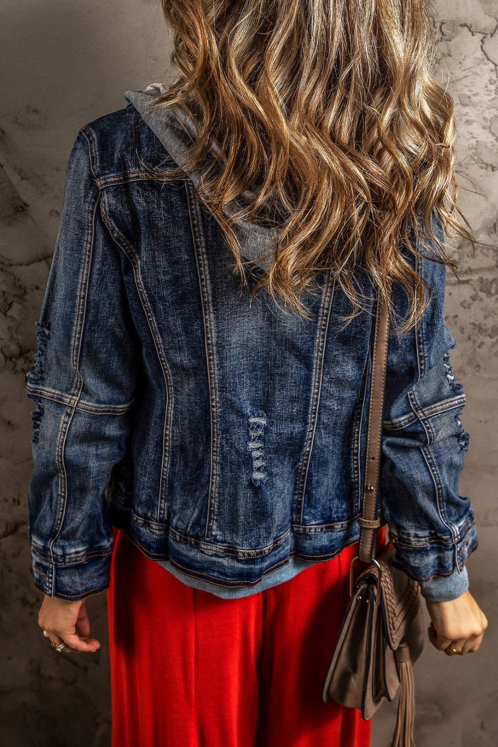 Contrast Zip-Up Hooded Denim Jacket - Sydney So Sweet