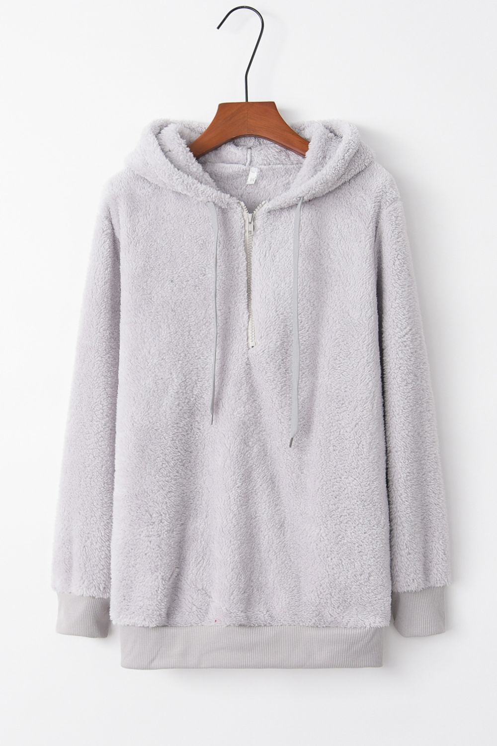 Full Size Quarter-Zip Drawstring Teddy Hoodie - Sydney So Sweet