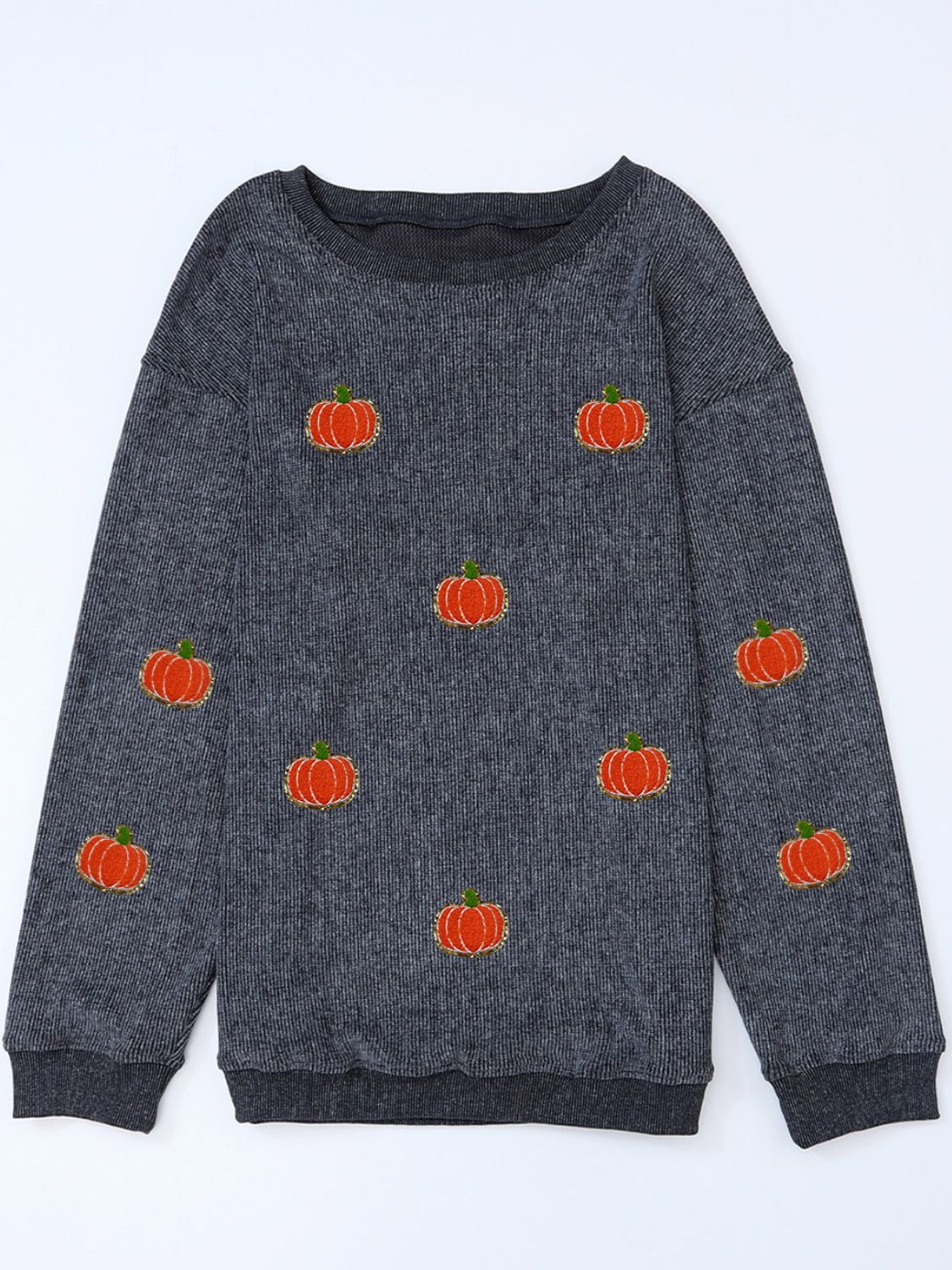 Sequin Pumpkin Round Neck Long Sleeve Sweatshirt - Sydney So Sweet