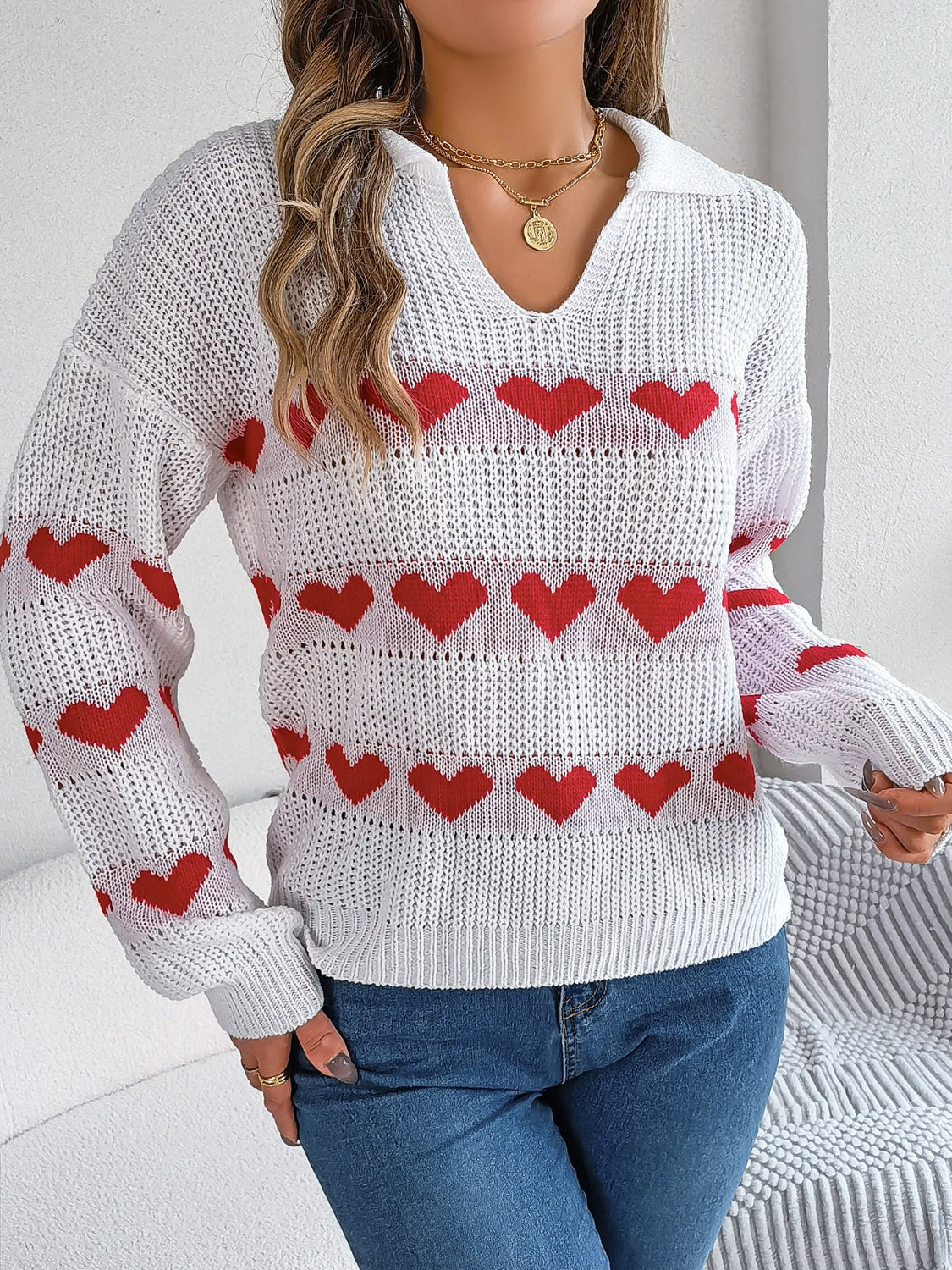 Heart Johnny Collar Long Sleeve Sweater - Sydney So Sweet