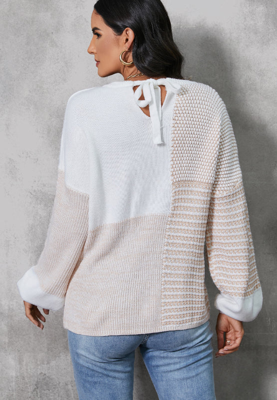 Contrast Round Neck Long Sleeve Sweater - Sydney So Sweet