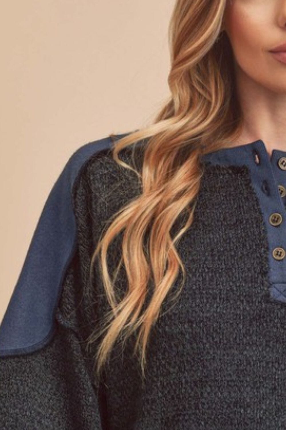 Aemi + Co Side Slit Button Detail Contrast Shoulder Sweatshirt - Sydney So Sweet