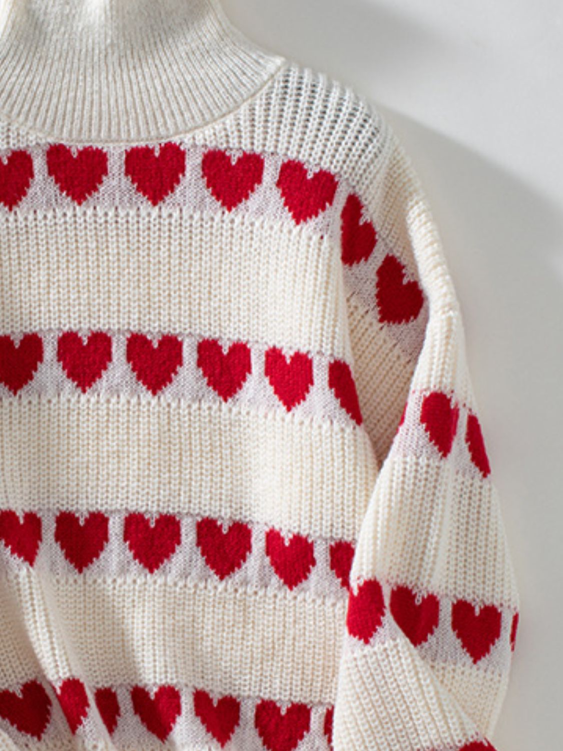 Heart Turtleneck Dropped Shoulder Sweater - Sydney So Sweet