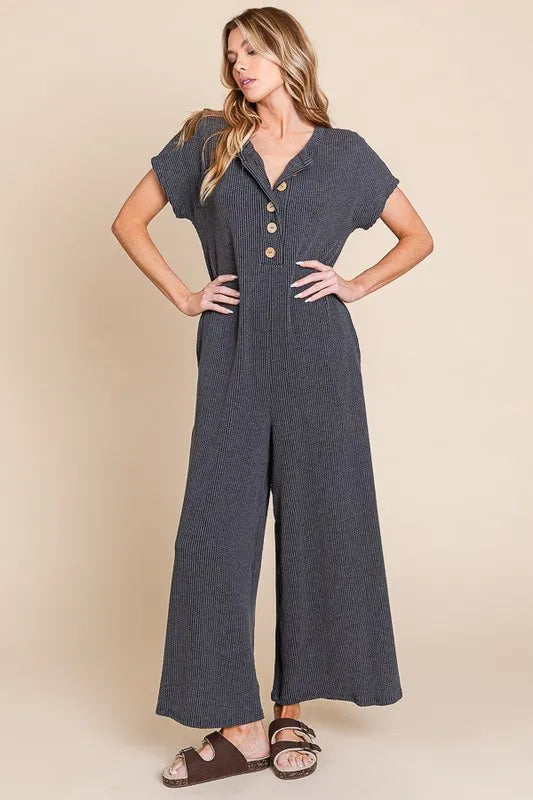 BOMBOM Rib Knit Jumpsuit with Button Detail - Sydney So Sweet